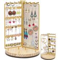 thumbnail image 1 of shiyou-360°Rotating Metal Earring Holder Organizer Stand, Exquisite Jewelry Necklace Display Rack, Large Capacity Jewelry Towers 3-in-1Earring Hanging Storage Towers (Gold), 1 of 4