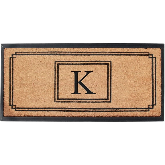 A1 Home Collections Rubber & Coir Mat, Heavy Duty, Extra Large, Front Door Mat 24"X48", Black/Beige Doormat Monogrammed K