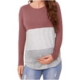 thumbnail image 5 of Ohufall Long Sleeve Maternity Tops for Women Fashion Colorblock Stripe Printed Crew Neck Nursing Shirts Women's Casual Pregnancy Clothes for Breastfeeding, 5 of 5