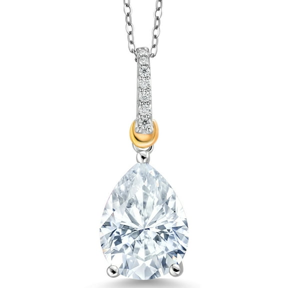 Gem Stone King 925 Sterling Silver and 10K Yellow Gold Moissanite Pendant Necklace for Women (9.23 Cttw, Pear Shape 16X12MM, with 18 inch Chain)