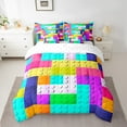 thumbnail image 2 of 3D Building Blocks 7 Pcs Comforter Set Twin, Colorful Construction Bedding , Rainbow Brick Teal Sheet Set Bed in A Bag Funny Patchwork Geometric Rectangle Quilt, 2 of 5
