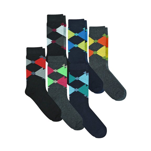 Mens 6 Pair Pack Classic Argyle Dress Socks Bundle