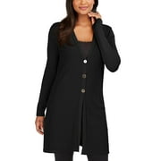 JM Collection Women's Ribbed Button Front Duster Cardigan Black Size X-Large