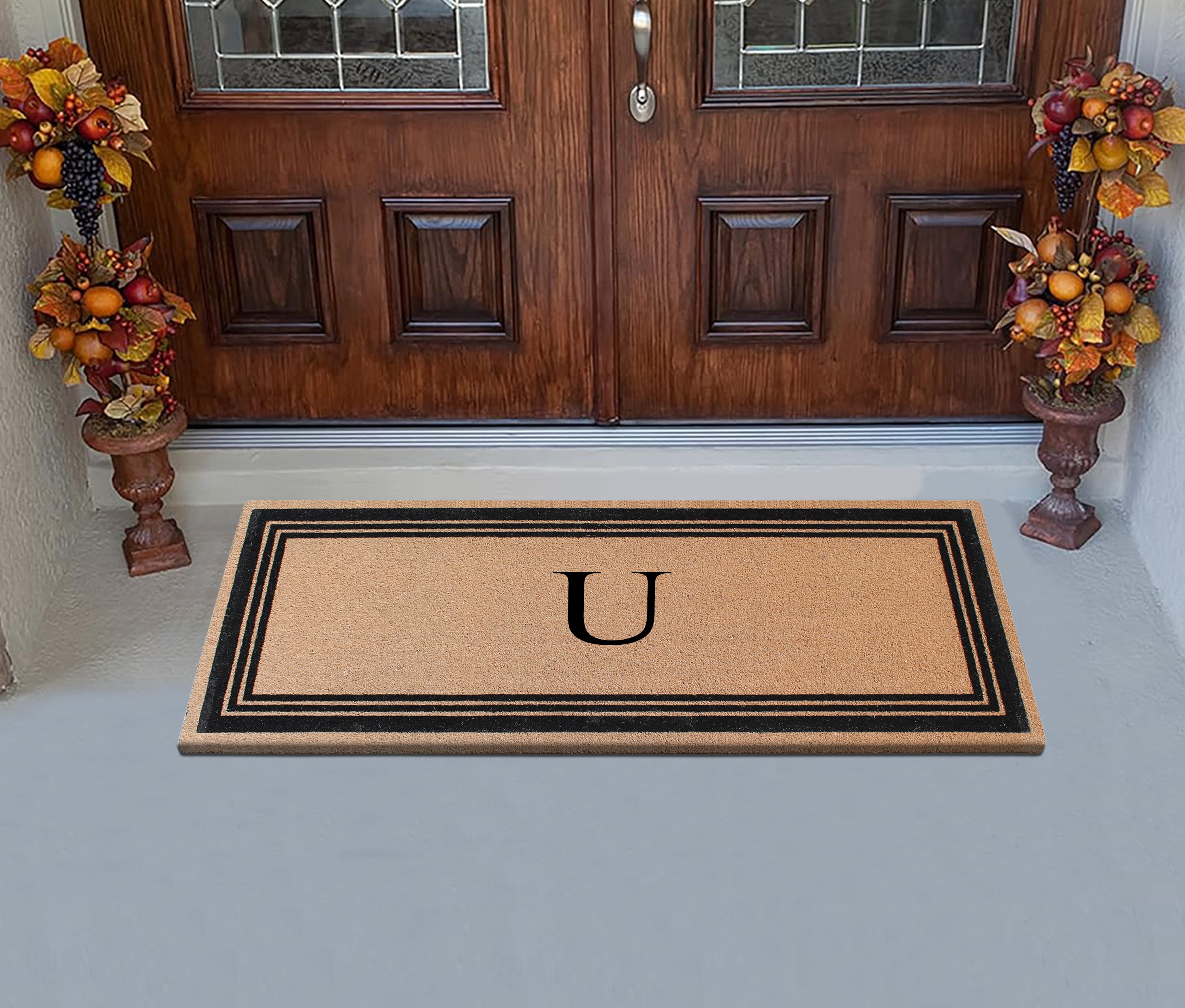 A1HC Natural Coir Flock Monogrammed Door Mat for Front Door, 24x57, Anti-Shed Treated Durable Doormat Outdoor Entrance, Heavy Duty, Thin Profile, Easy to Clean, Long Lasting, Front Door Entry Doormat