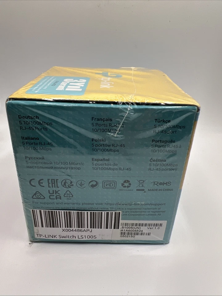 RHEA- Tp-Link Ls1005 10/100Mbps 5-Fast Ethernet Switch Rj-45 Ports White New Sealed