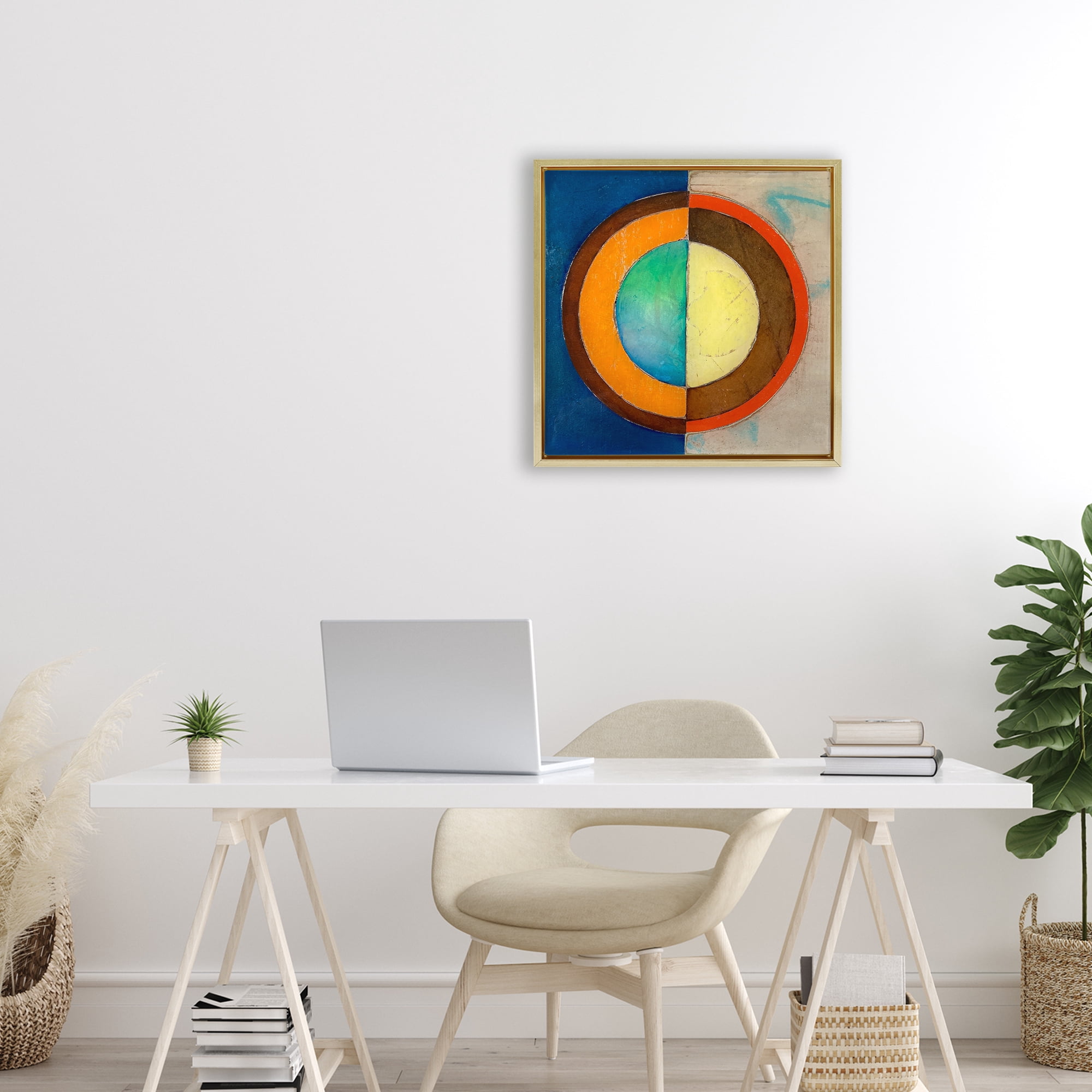 Stupell Industries Bright Vertical Circle Symmetry Gold Framed Floater Canvas Wall Art, design by Matthew Finger