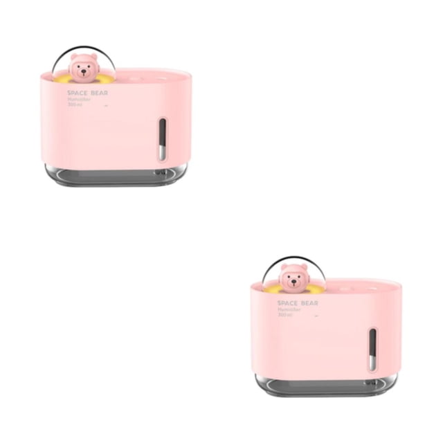 Humidificador de aire mini Matsuzay de oso de dibujos animados LED luz de noche difusor de niebla fría Aroma USB interior Rosa 2Conjunto