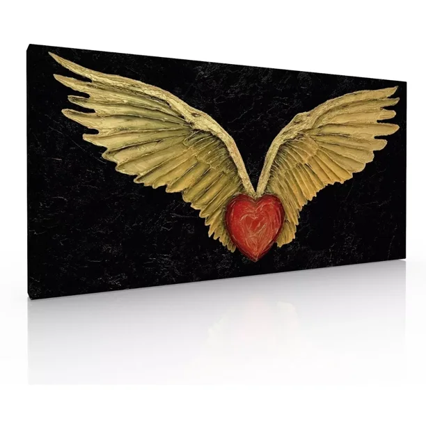 Cuadro Decorativo En Canvas Alas Doradas Con Corazon