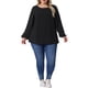 thumbnail image 2 of Blusas de gasa de manga larga para mujer de tallas grandes Agnes Orinda, cuello redondo, con puntos suizos, talla 3X, color negro, 2 of 6