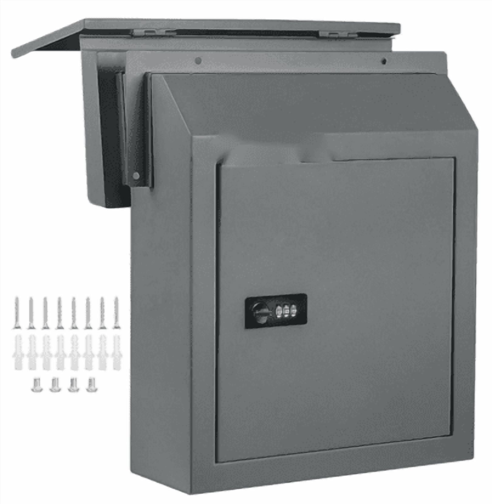 EastVita Through-The-Door Mail & Package Drop Box | Steel Construction with Combination Lock | 14x6x14in Black Security Mailbox for Packages, Newspapers & Key Storage