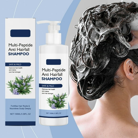 Champú multipéptido anticaída, sin parabenos ni sulfatos, para mujeres y hombres, con agua de arroz, ácido hialurónico y cafeína para controlar la caída del cabello, 100 ml. Cuidado para el cabello.