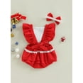 thumbnail image 4 of Faithtur Baby Girl Romper, Fly Sleeve Square Neck Ruffle Lace Buttons Decoration Spring Summer Short Jumpsuit + Headband, 4 of 8