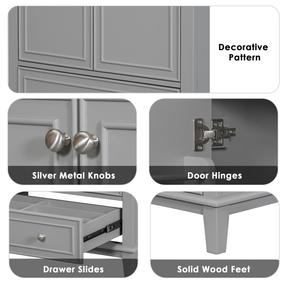 30" Bathroom Vanity with Sink Combo, Solid Wood Bathroom Storage Cabinet with 1 Drawer and 2 Soft Closing Door Shelves, Grey
