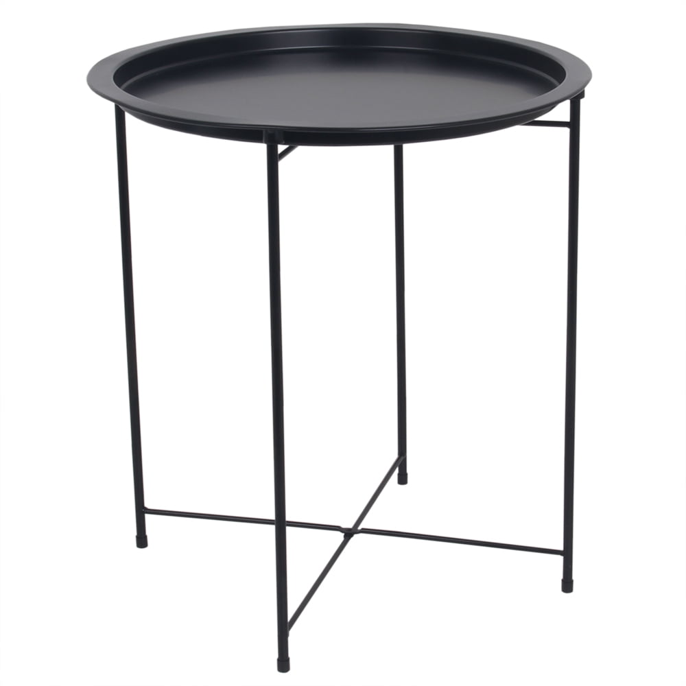 Foldable Round MultiPurpose Side Accent Metal Table, Matte Black