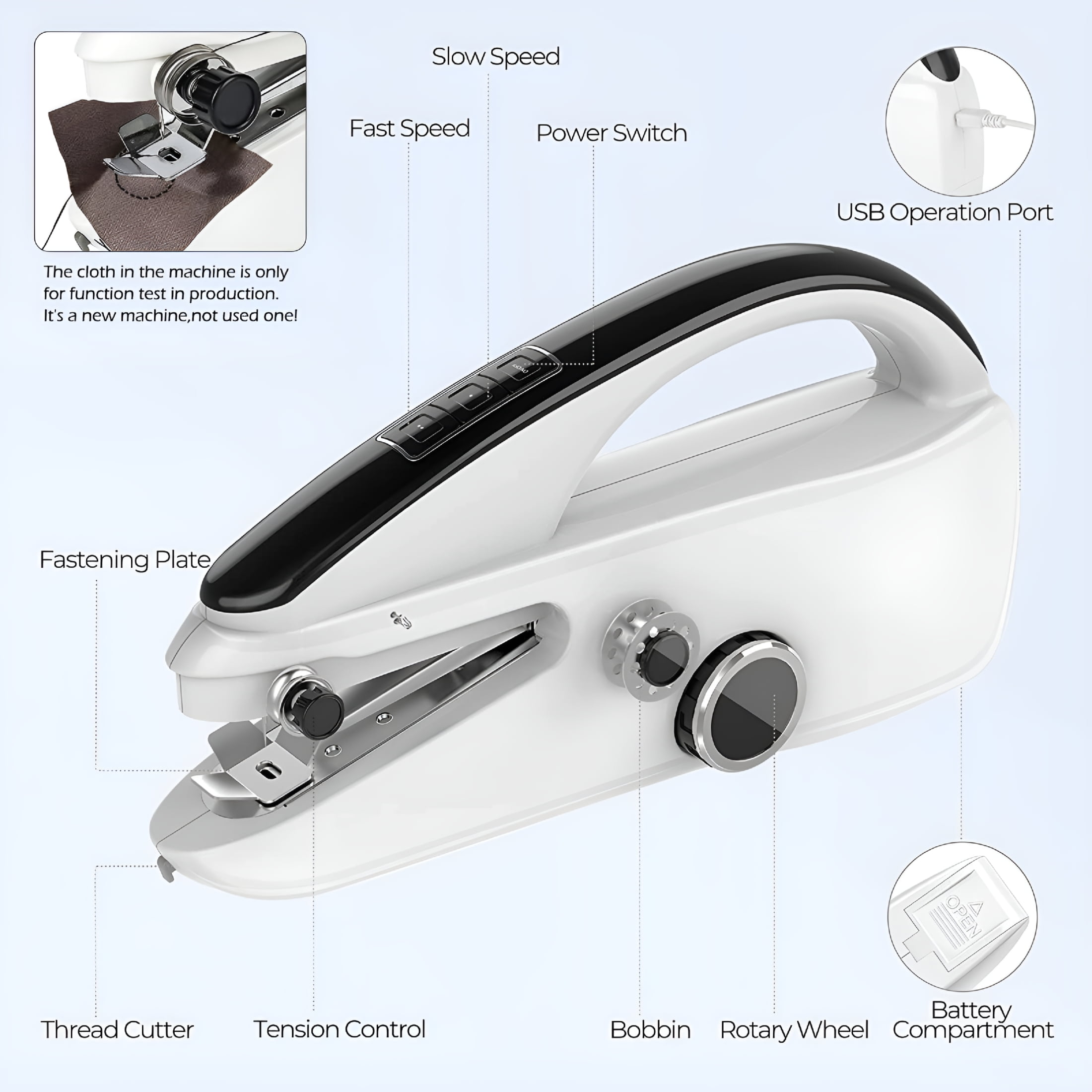 CURYMAY 2026 New Handheld Sewing Machine for Beginners,Portable Mini Hand Sewing Machine for Quick Stitching,Electric Lightweight Easy Use,Travel&Diy,Emergency Repairs for Clothes&Fabrics Black
