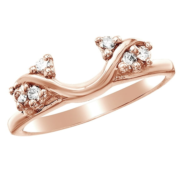 White Natural Diamond Tri Sides Solitaire Enhancer Ring in 14k Rose Gold (0.12 Cttw)