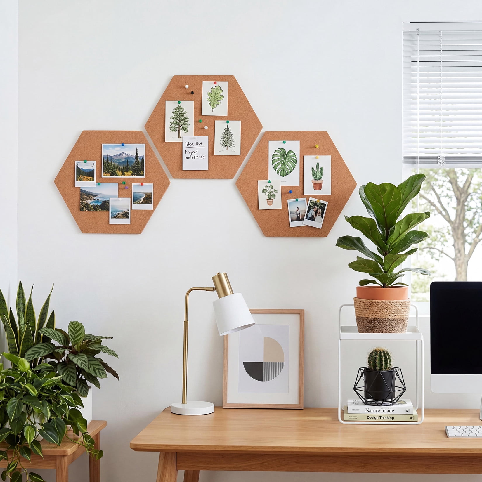 LERENSHA 8 Pack Cork Board Tiles 12 x 12 x 0.5 Inch, Self Adhesive Cork Boards Hexagon, Bulletin Board Wall Tiles with Push Pins for Office, Home, DIY Wall Decor