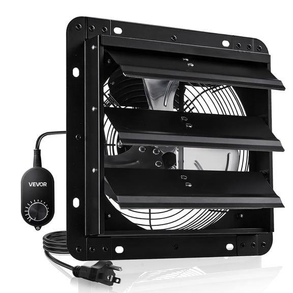VEVOR 10 inch Shutter Exhaust Fan, Wall Mounted Attic Vent Fan with Variable Speed Controller, 900 CFM, AC Motor, Heavy-duty Steel, Low Noise for Shed, Garage, Greenhouse Ventilation Cooling, Black