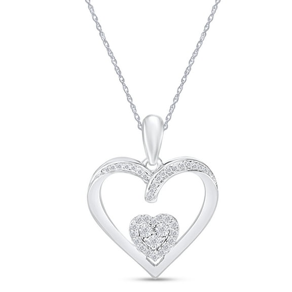 AFFY 1/10 Carat Round Cut Natural White Diamond Double Heart Pendant Necklace Along With 18" Spring Chain In 14K Gold Plated 925 Sterling Silver (0.1 Cttw, I2-I3 Clarity)