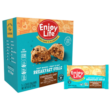 Enjoy Life Soft Baked Chocolate Chip Banana Ovals Breakfast Bars, 5 Bars