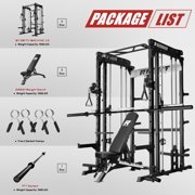 RitFit M1 Pro Smith Machine with Cable Crossover System, Multi-Function Squat Rack Power Cage for Home Gym, Power Rack and Packages with Weight Bench and 7 FT Olympic Barbell, Black