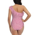 thumbnail image 5 of Gaeub Glitter Pink Women's One Shoulder Ruffle Tummy Control Swimwear for Swimming Surfing Beach Party - Large, 5 of 8