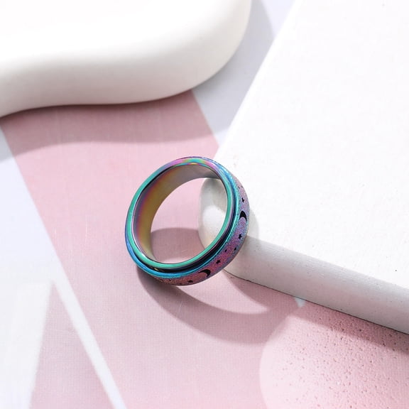 UPOUART Titanium Steel Spinner Ring For Women Rotatable Fidget Band Ring Moon Star Design