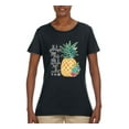 thumbnail image 2 of Pineapple Stand Tall Wear Crown And Stay Sweet Inside Arty Inspirational Pop Culture Womens Graphic T-Shirt, Black, Large, 2 of 3