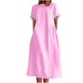 thumbnail image 1 of CHUANK Robe en Coton et Lin à Manches Courtes pour Femme Grande Taille avec Poches, T-Shirts à Col Rond, Couleur Unie, Coupe Ample, Robe d'Été M-3TG (3X-Grand Blanc), 1 of 5