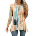thumbnail image 2 of QQAMB 3/4 Sleeve Tunic Tops for Women Dressy Casual Crewneck Floral Printed Loose Blouse Flowy Shirts Yellow L, 2 of 7