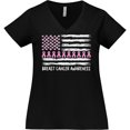 thumbnail image 3 of Inktastic Breast Cancer Awareness Pink Ribbons and Flag Women's Plus Size V-Neck T-Shirt, 3 of 5