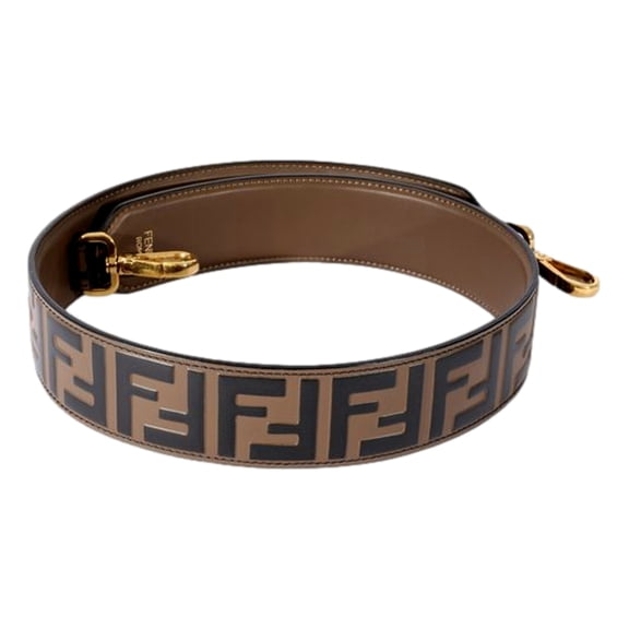 New Fendi Strap You FF Zucca Mini Shoulder Strap Brown Calfskin Leather Gold Hardware Designer Bag Strap