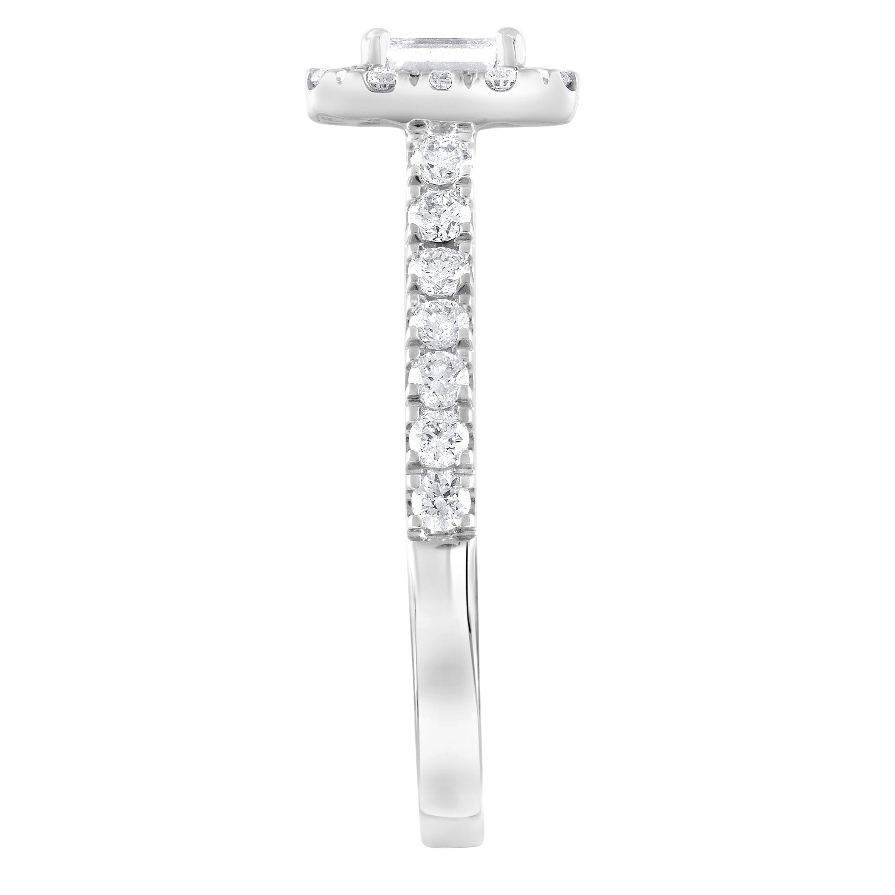 Unique Moments 1 ct Lab Grown Diamond Halo Emerald Engagement Ring in 14K White Gold (G-H, SI1-SI2)