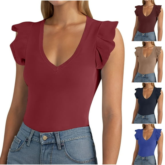 pstuiky Womens Tank Top, Women Summer Solid Color V Neck Sleeveless Tank Top Casual Comfortable Stretch Fit Fashion Basic Tee for Everyday Wear Lightweight Soft Fabric Brown L