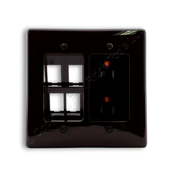 Hubbell RR1514 Brown Recessed TV AV Receptacle TR Outlet 4-Port SnapFit 15A