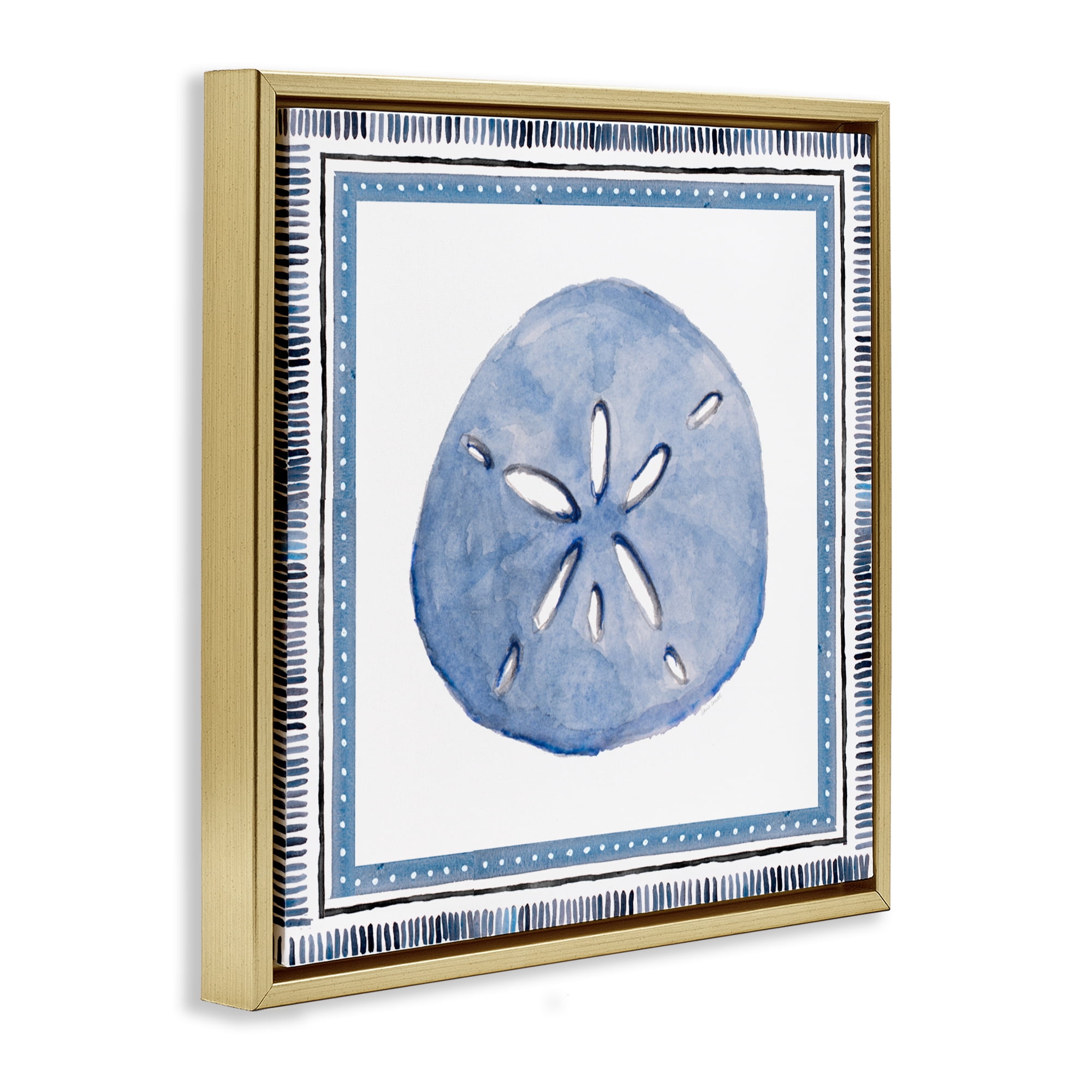 Stupell Industries Blue Bordered Sand Dollar Gold Framed Floater Canvas Wall Art, design by Lanie Loreth