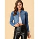 thumbnail image 3 of Chaqueta de mezclilla lavada con botones y manga larga de mezclilla corta de algodón para mujer Azul L, 3 of 6