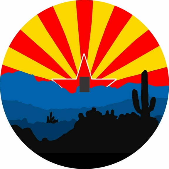 Tire Cover Central Arizona Flag Desert Spare Tire Cover Black Vinyl 245/75r17 Centered Camera Opening