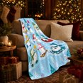 thumbnail image 3 of Snowmen Sledding Skating Skiing and Snow Tubing with Balloons and Pines, Cheerful Winter Activity Art for Kids, Warm Flannel Blanket for Playroom and Bedroom, Christmas Gift, Home Decor, 3 of 9