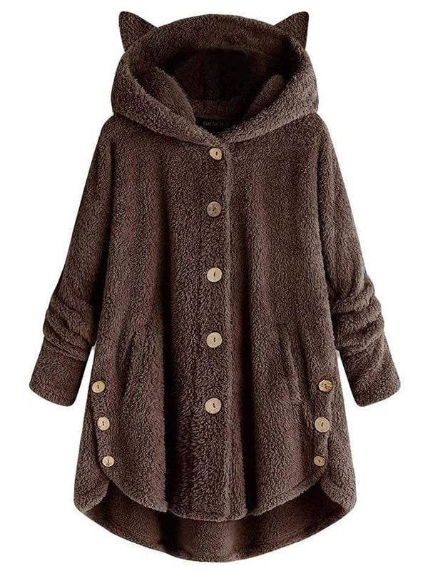 Women Girls Fashion Winter Rabbit Ear Fluffy Warm Coats Hooded Jacket ...