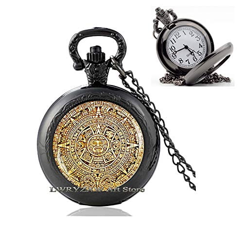Mayan Calendar Pedant, Mayan Calendar Jewelry, Aztec Calendar Pocket Watch Necklace, Mayan Pendant, Mayan Jewelry, Glass Dome Pendant, Mens Pocket Watch Necklace,M253