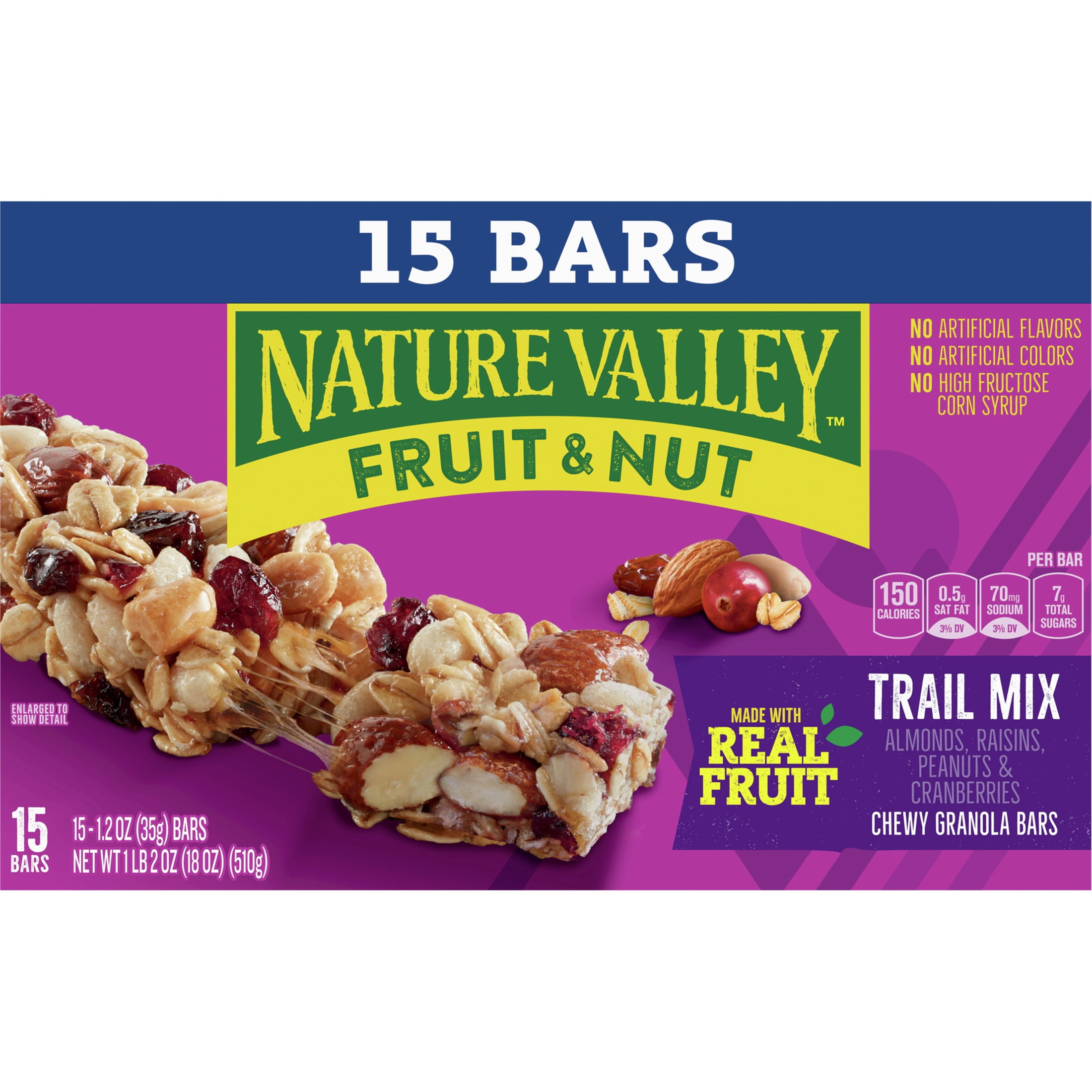 (8 pack) Nature Valley Chewy Fruit and Nut Granola Bars, Trail Mix, 15 Count, 18 oz