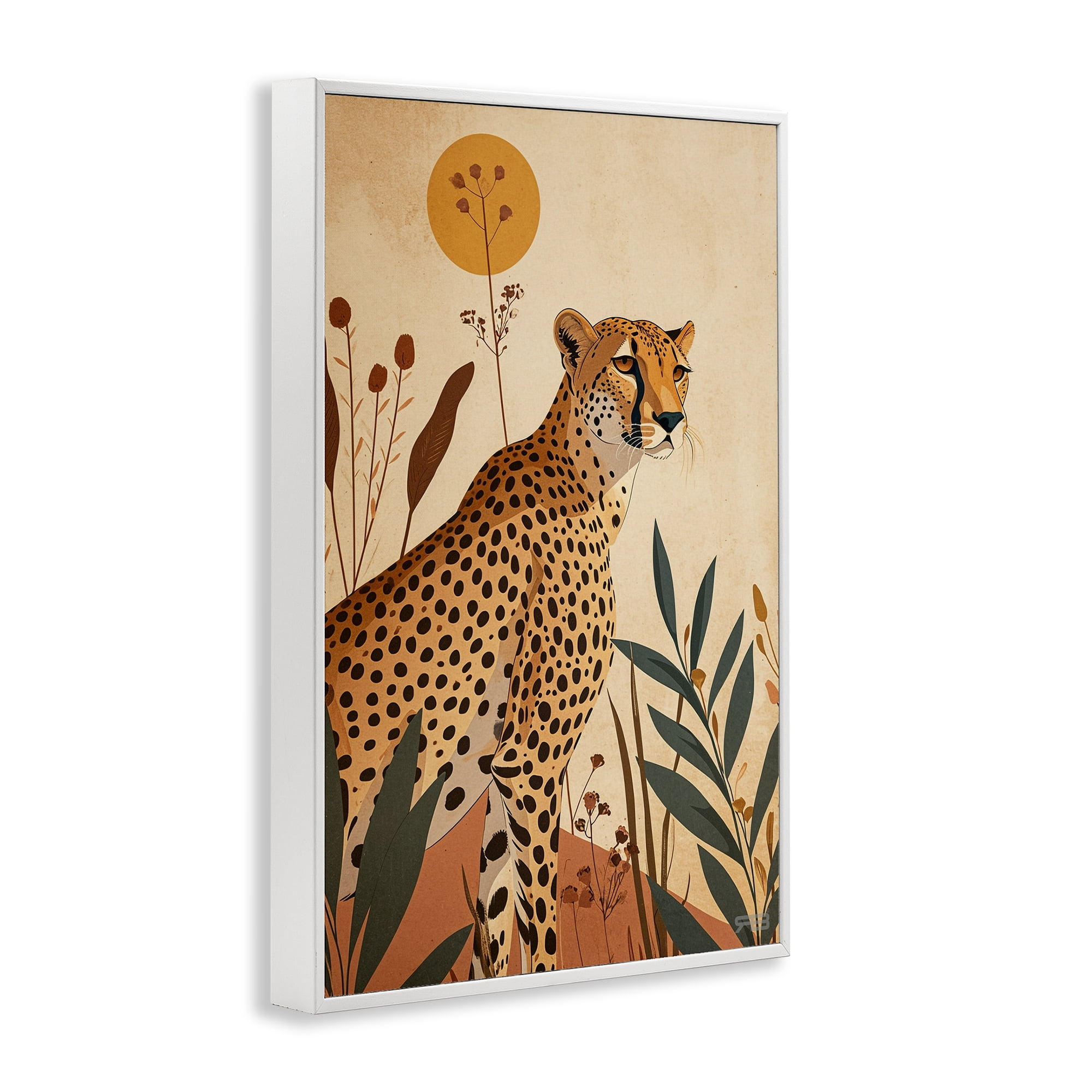Stupell Industries Cheetah & Boho Plants Animals & Insects Painting White Framed Art Print Wall Art, 16 x 24