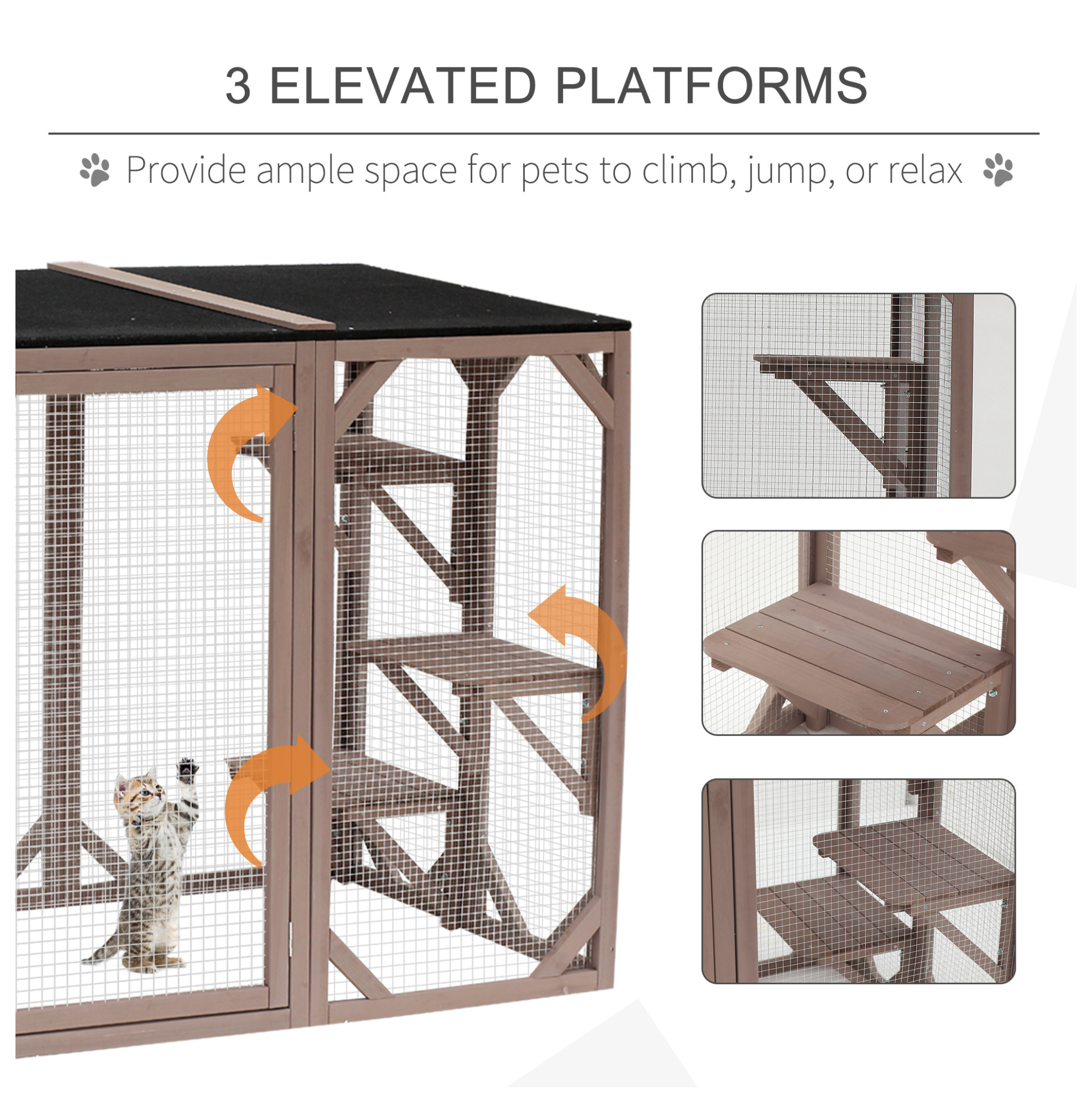Outdoor Cat House Catio Wooden Feral Cat Shelter 71" Large Door Weatherproof