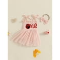thumbnail image 3 of Suealasg 2Pcs Baby Girl Birthday Outfit Ladybug Letter Tie Shoulder Square Neck Romper Dress Bow Headband Set, 3 of 7