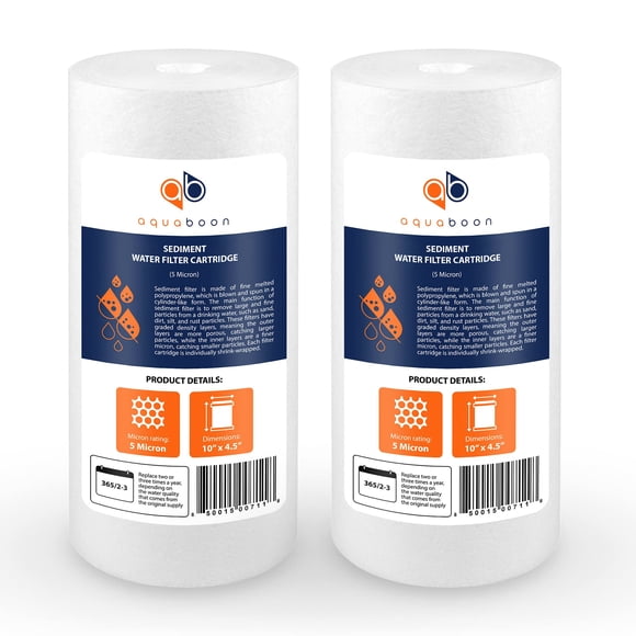 Aquaboon 5 Micron 10 x 4.5 Well Water Sediment Filter Replacement Whole House Water Filter Cartridge Compatible with DGD-5005, WFHD13001B, 2-Pack