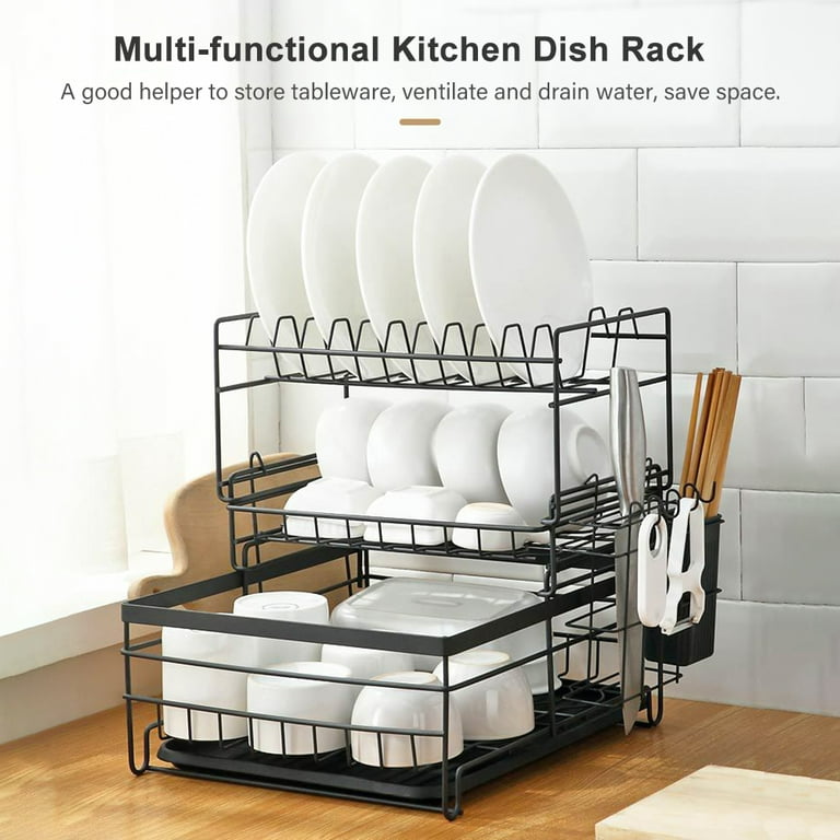 Dish Drainer Rack 3-Layer Dish Rack And Drainboard Set Dish Draining Rack  With Utensil Storage For Kitchen Countertop Accessory - AliExpress