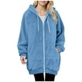 thumbnail image 2 of Rohuuque Women's Fuzzy Jacket Winter Plush Sherpa Fleece Hooded Cardigan Loose Long Zip Up Coat Outwear with Pockets Blue, 2 of 7