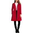 thumbnail image 2 of INSPIRE CHIC Women's Vintage Solid A Line Double Breasted Collared Winter Overcoat XS Red, 2 of 6