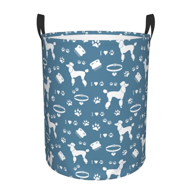 Balery Poodle Dog Cesta de ropa redonda con asas, impermeable, independiente, para ropa, juguetes, dormitorio y familia-Medium